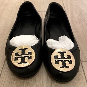 Tory Burch classic black and gold Minnie travel flats